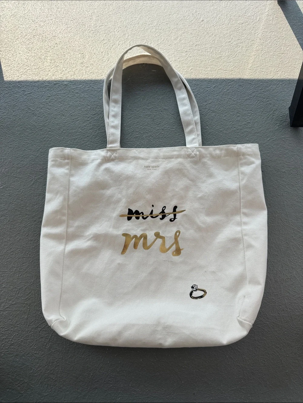 Kate Spade White 'Miss/Mrs' Canvas Tote Bag